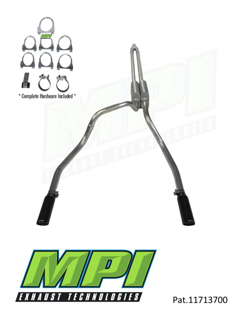 MPI Exhaust Technologies Clamp-on Kit w/Mufflers & Powder Coated Black Tips Ram N/A 2014-2021 6.4L V8 - D352-UBPSBLK-C